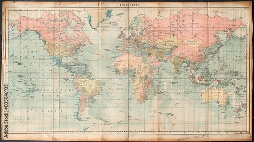 A world map drawn on old vintage paper.