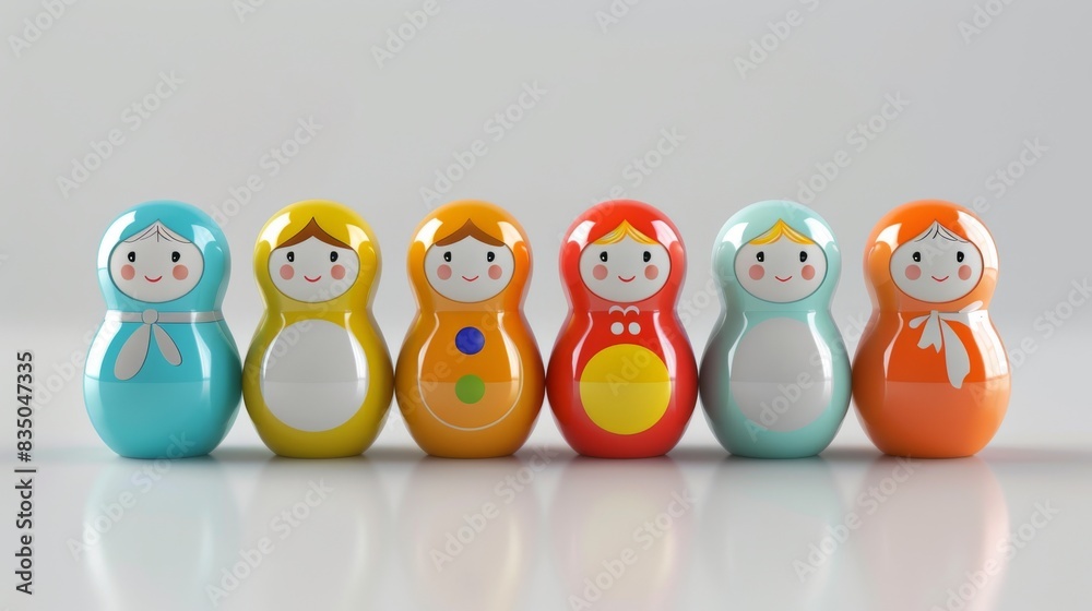 Fototapeta premium Modern Abstract Vinyl Wooden Russian Matryoshka Doll Design Decor
