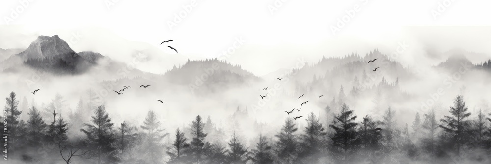 Fototapeta premium illustration of Waterfall forest nature tropical background jungle wallpaper flat