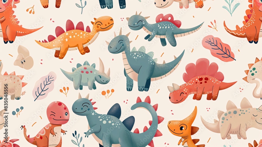 Obraz premium abstract playful and smiling dinosaur wallpaper pattern