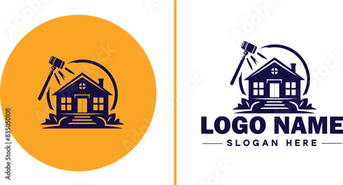 Auction house icon Auction gallery Auction center Auction mart flat logo sign symbol editable vector
