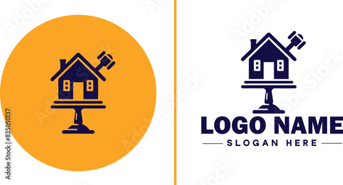 Auction house icon Auction gallery Auction center Auction mart flat logo sign symbol editable vector
