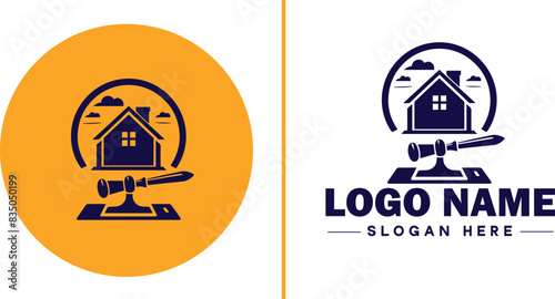 Auction house icon Auction gallery Auction center Auction mart flat logo sign symbol editable vector