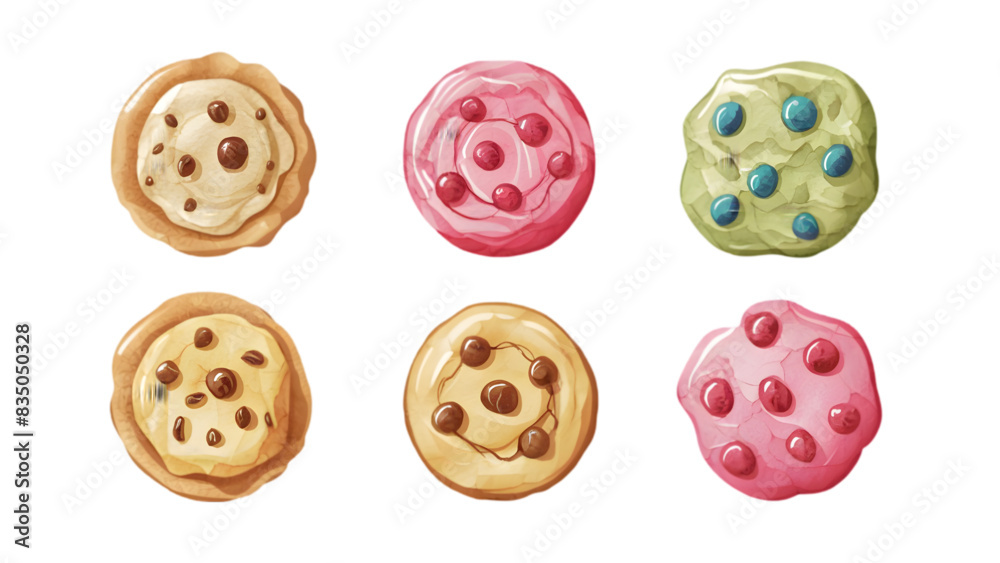 Fototapeta premium Watercolor Cookie Set Vector Illustration on Transparent Background 