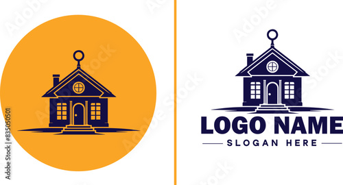 Auction house icon Auction gallery Auction center Auction mart flat logo sign symbol editable vector