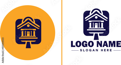 Auction house icon Auction gallery Auction center Auction mart flat logo sign symbol editable vector