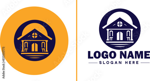 Auction house icon Auction gallery Auction center Auction mart flat logo sign symbol editable vector