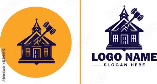 Auction house icon Auction gallery Auction center Auction mart flat logo sign symbol editable vector