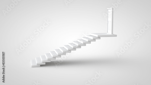 Stairs to door achievement and change concept 3D illustration