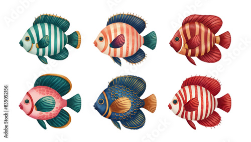 Watercolor Fish Set Vector Illustration on Transparent Background	