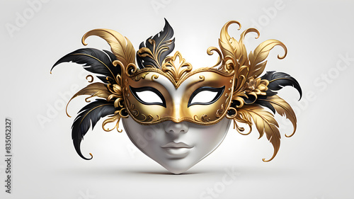 Venetian Mask themed Festival logo icon on white background, Generative AI photo