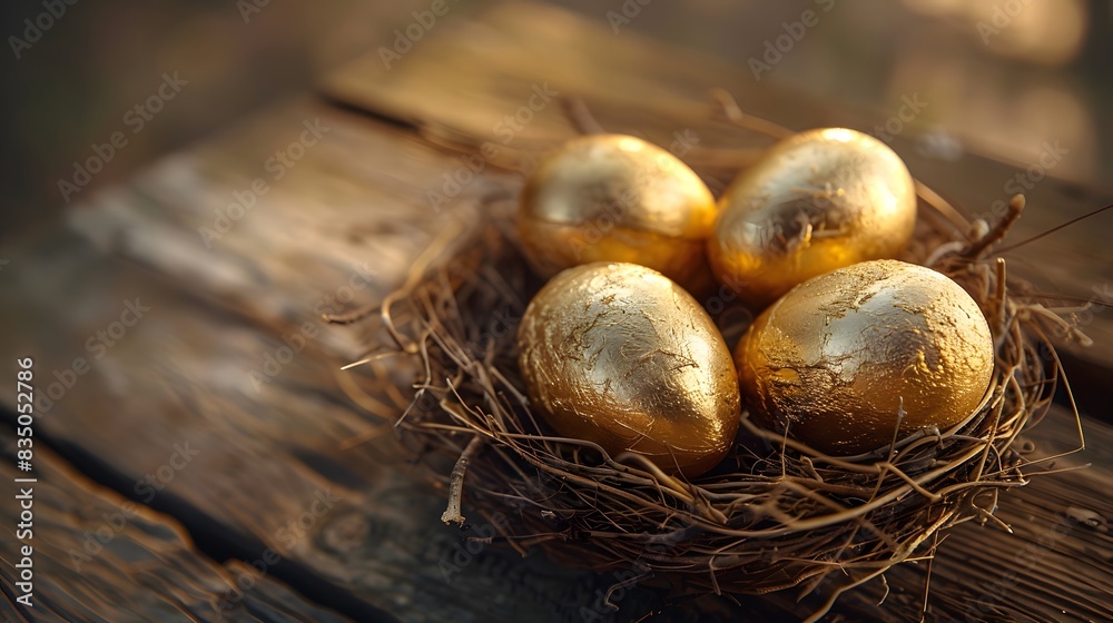 A nest of golden eggs on an old wooden table, symbolizing the value and importance of gold in the financial world. A nest of golden eggs on an old wooden table, symbolizing the value and importance of gold in the financial world.