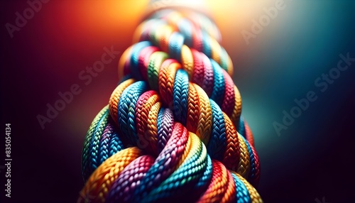 Wallpaper Mural This image features a close-up of a thick, intricately braided rope composed of multiple strands in vibrant, rainbow colors, set against a blurred gradient background.

 Torontodigital.ca