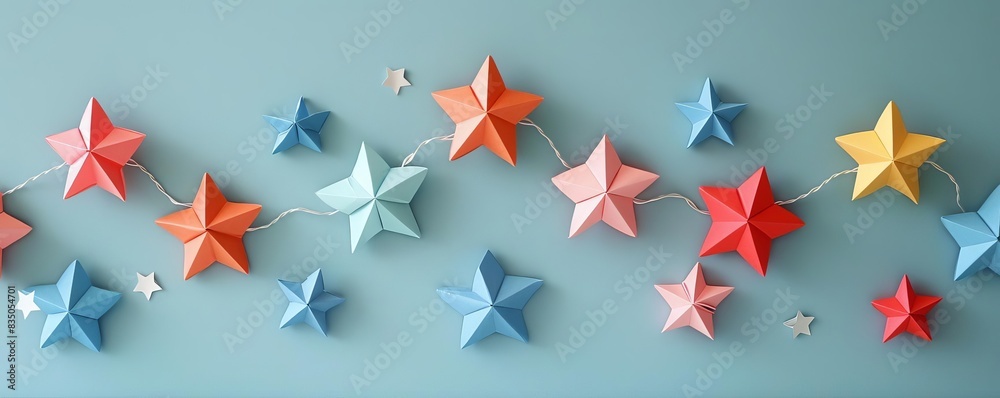 An icon of a garland made of paper or fabric stars in patriotic colors, ideal for decorating homes An icon of a garland made of paper or fabric stars in patriotic colors, ideal for decorating homes