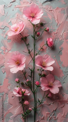 Blank greeting card on the pastel background with flowers