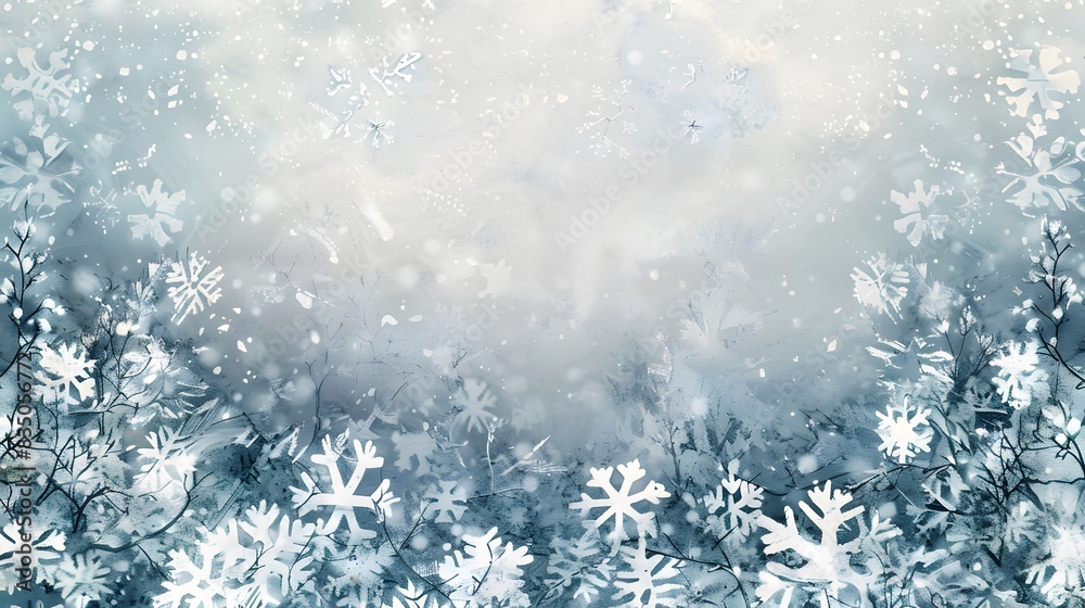 A soft grey background with delicate snowflakes falling, creating an atmosphere of serene winter magic for holiday cards or design projects. A soft grey background with delicate snowflakes falling, creating an atmosphere of serene winter magic for holiday cards or design projects.