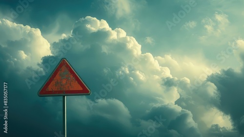 Road sign indicating the choice between an uncomplicated route or a challenging path against a backdrop of a cloudy sky photo