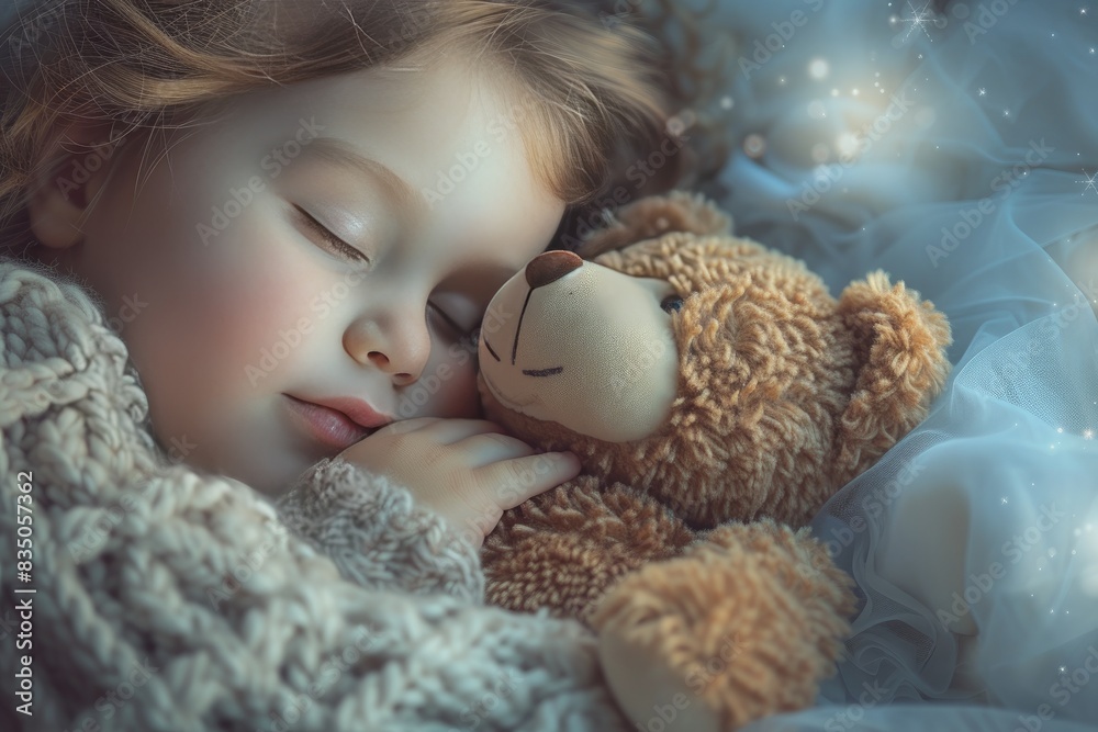 a canal with boats and lights on it, Artistic representation of a child and a teddy bear sleeping peacefully, denoting World Sleep Day