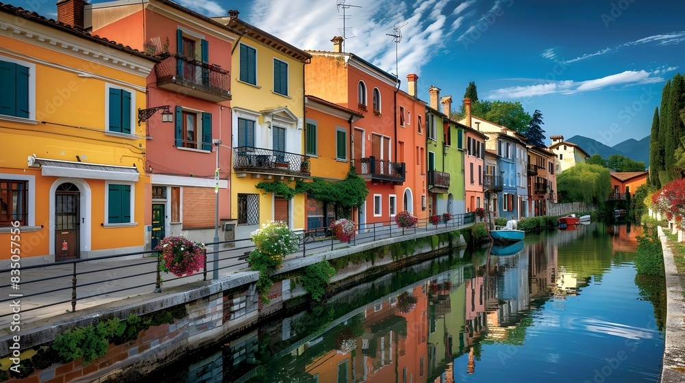 Picturesque Colorful Houses Lining a Charming European Canal Town