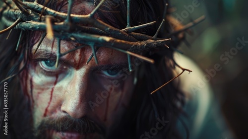 Jesus Christ with crown of thorns on his head.