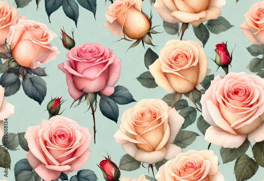 Roses background. Pastel style. AI generated illustration Roses background. Pastel style. AI generated illustration