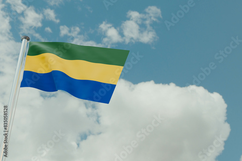 Gabon Flag with Sky Background 3d illustration image
