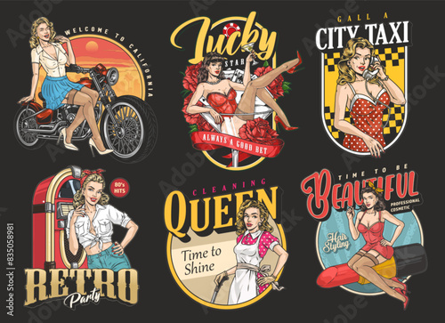 Pinup culture colorful set stickers