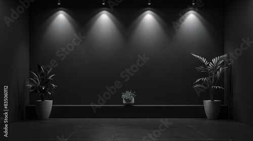 Minimalist wall background  room backdrop  solid black color. lighbub lighting  