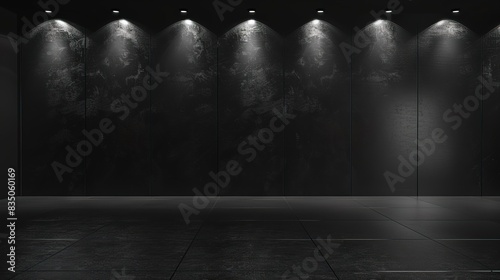 Minimalist wall background  room backdrop  solid black color. lighbub lighting  