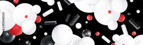 3d illustration of abstract white and red color bubble and ball on black background. 3d style design of abstraction pattern