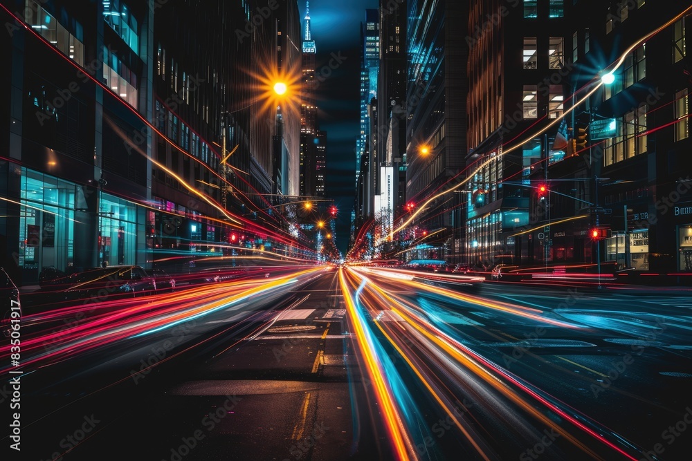 a city street with a lot of traffic at night, A painter capturing the energy of a bustling city street