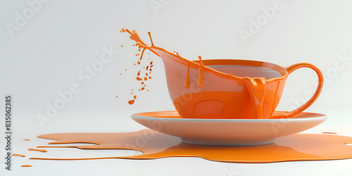 Orange liquid splash and cup abstract Pouring honey in glass pot isolated background