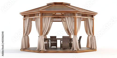 Realistic 3D Render of Gazebo with Furniture trade tent garden cartoon illustration