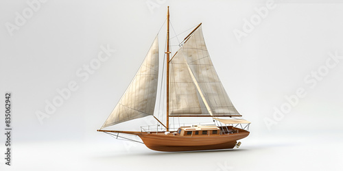 Old model sail ship isolated included clipping path wooden sailing ship on white background