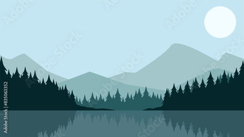 Landscape illustration of mountain reflection in the lake
