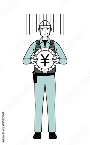 Senior male engineer in helmet and work wear an image of exchange loss or yen depreciation