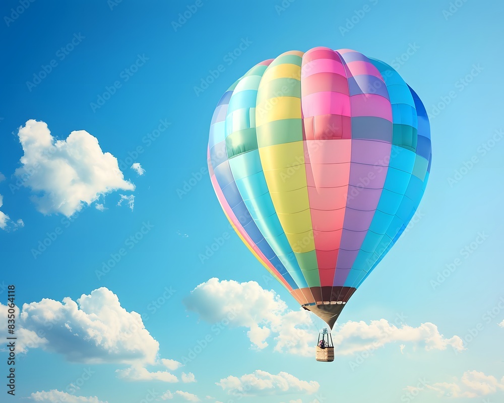 Naklejka premium A colorful hot air balloon is floating in the sky