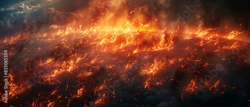A fiery scene with a lot of smoke and fire