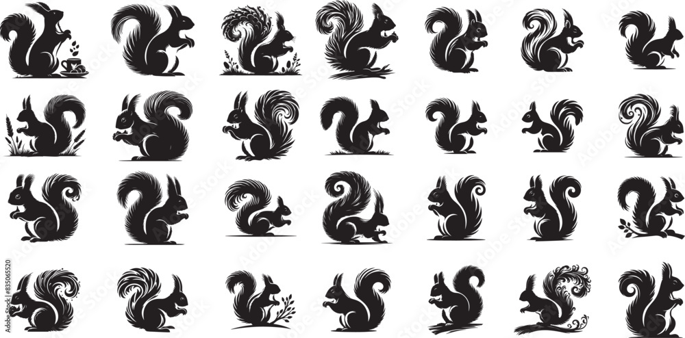 Squirrel silhouettes set, large pack of vector silhouette design, vector isolated white background Squirrel silhouettes set, large pack of vector silhouette design, vector isolated white background