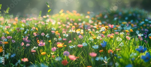 Sunlit Meadow with Diverse Wildflowers in Full Bloom