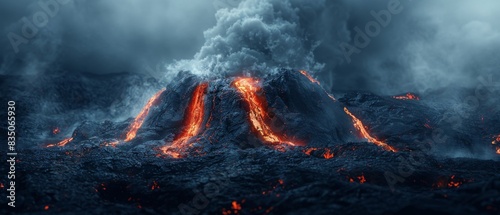 A volcano with lava spewing out of it photo