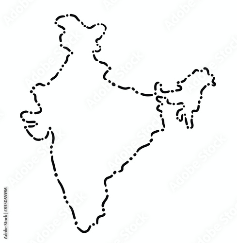 Doodle freehand dash line drawing of India map.