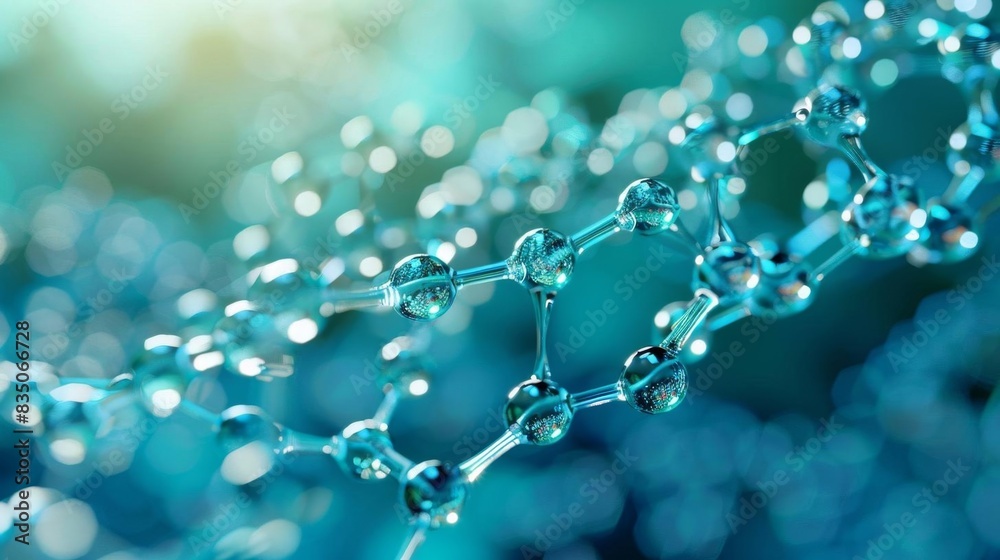 Close-up view of a transparent molecular structure, showcasing intricate chemical bonds on a blue background, symbolizing chemistry and research. Close-up view of a transparent molecular structure, showcasing intricate chemical bonds on a blue background, symbolizing chemistry and research.