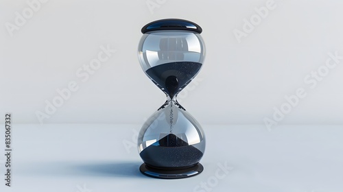 An hourglass with sand flowing down, symbolizing the passage of time on white background. photo