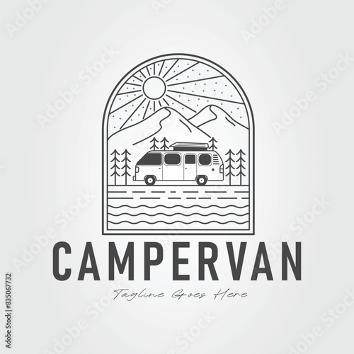 adventure with camper van logo. camping with car icon vector illustration design.