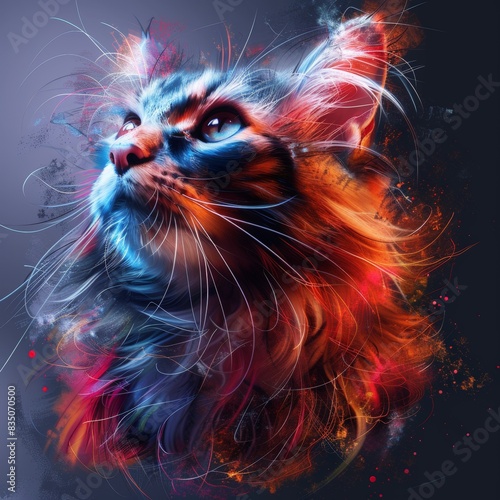 The cat appears ethereal, as if it embodies the essence of space. The dark background enhances the luminosity of its fur. © racesy