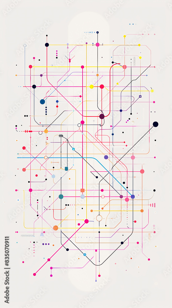 abstract background simple minimalist line drawing subway map white background colorful lines and dots abstract background simple minimalist line drawing subway map white background colorful lines and dots