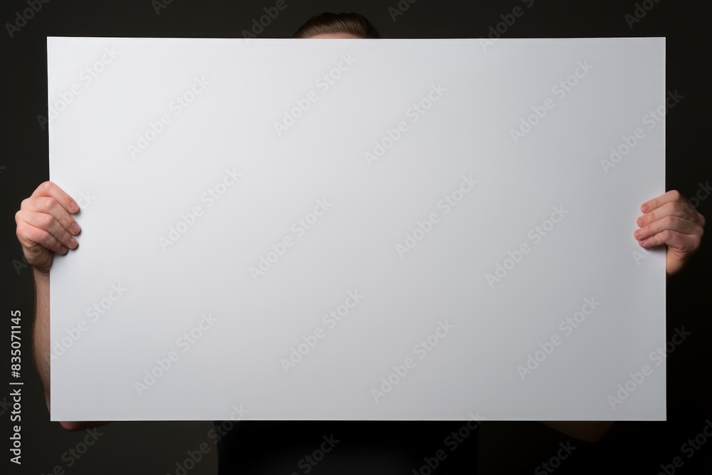 A man is holding a white sign in his hands A man is holding a white sign in his hands