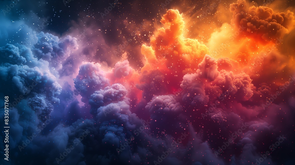 Naklejka premium Vibrant Explosion of Colorful Powder Clouds in a Studio Setting at Night