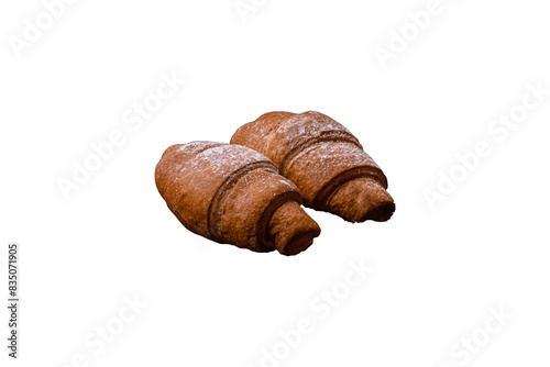Delicious crispy golden croissant with chocolate filling